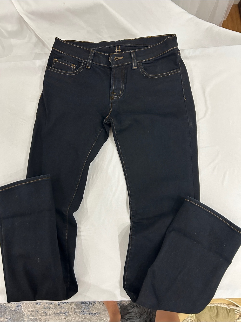 J Brand Black Straight-Leg Jeans with Contrast Stitching Size 27.  33” inseam